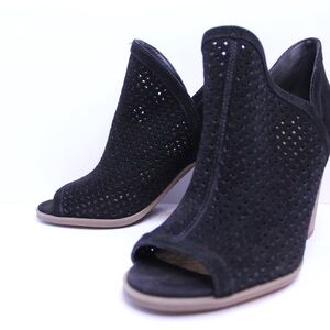 Lucky Brand Black Suede Peep Toe Block Heel Bootie